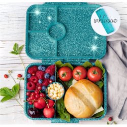 LEKKABOX Madkasse med 4 rum - Bl glimmer 