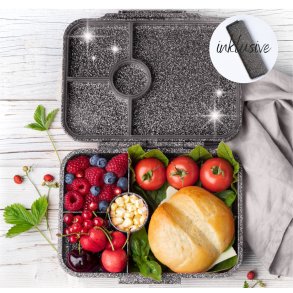 LEKKABOX Madkasse med 4 rum - Sort glimmer 