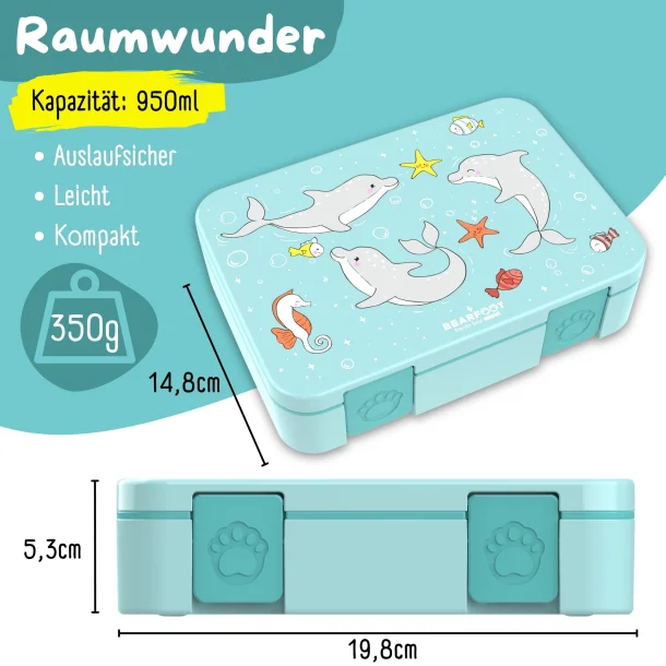 Bearfoot Compakt Madkasse - 950 ml - Tyrkis - Delfin