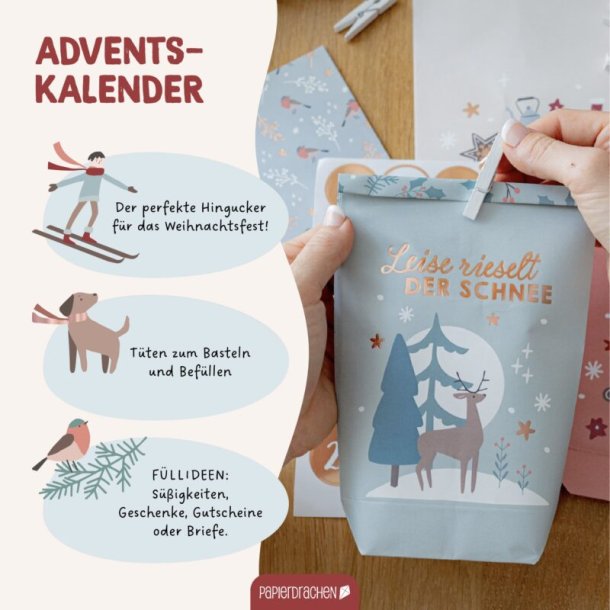 Julekalender poser - 24 stk. - Gldelig Jul