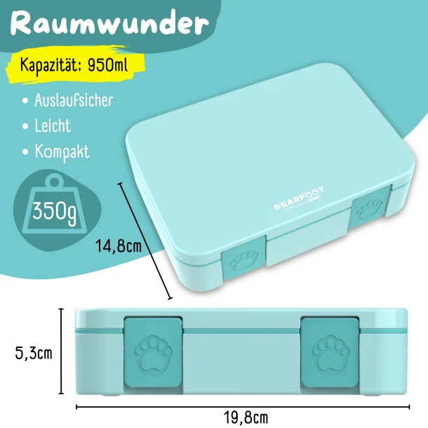 Bearfoot Compakt Madkasse - 950 ml - Tyrkis