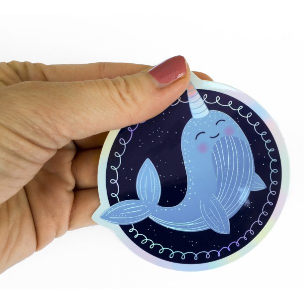 Vandfast klistermrker - Hologram - Narwal