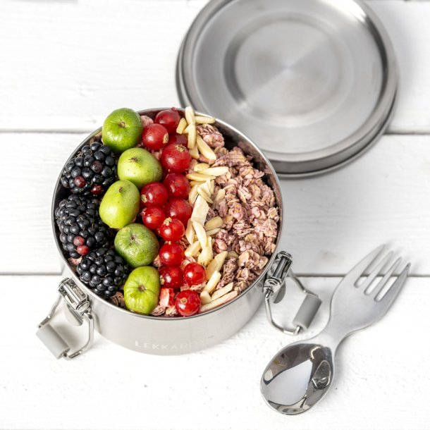 Lekkabox - Stainless steel container rund - 400ml. 