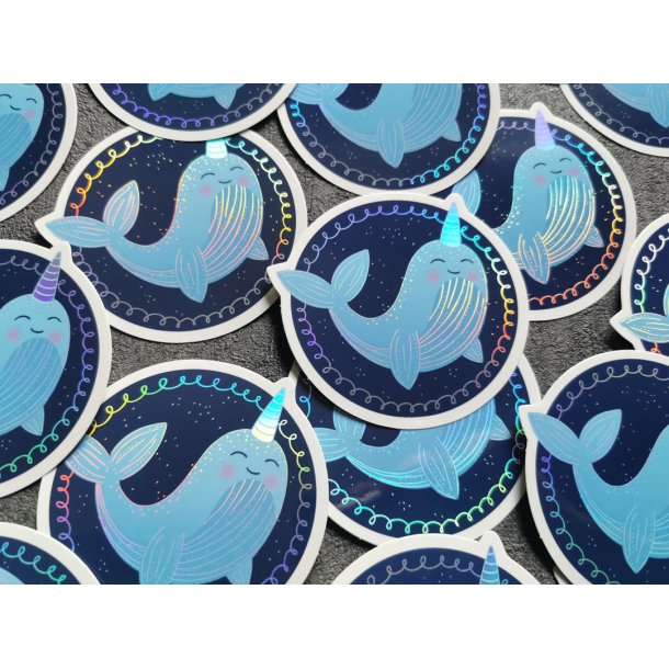 Vandfast klistermrker - Hologram - Narwal